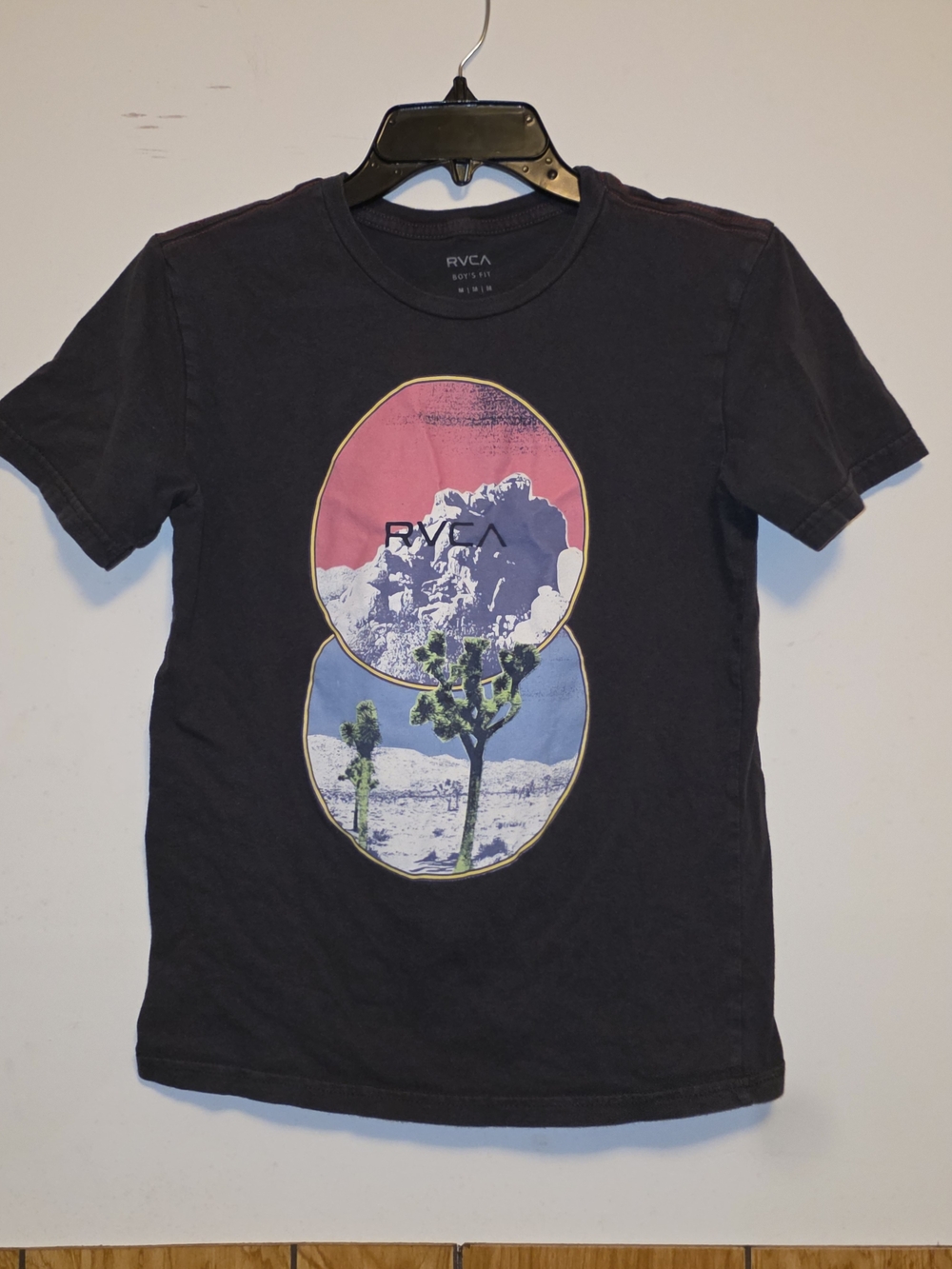 RVCA Black Short-Sleeve Tee with Pink and Blue Desert Graphic